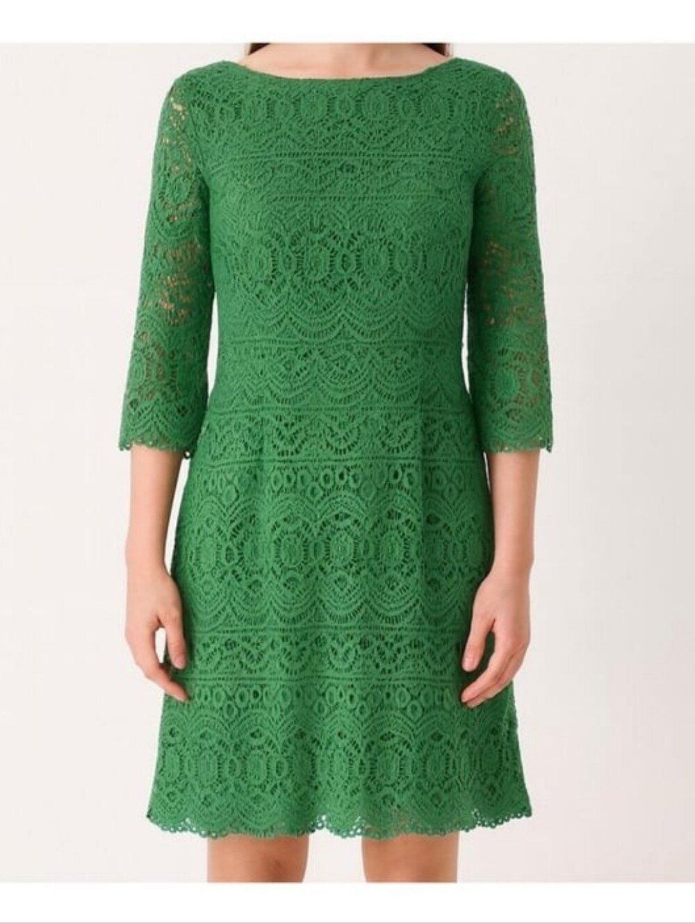 Chico's Kelly Green Lace Overlay 3/4 Sleeve Dress - Size 6